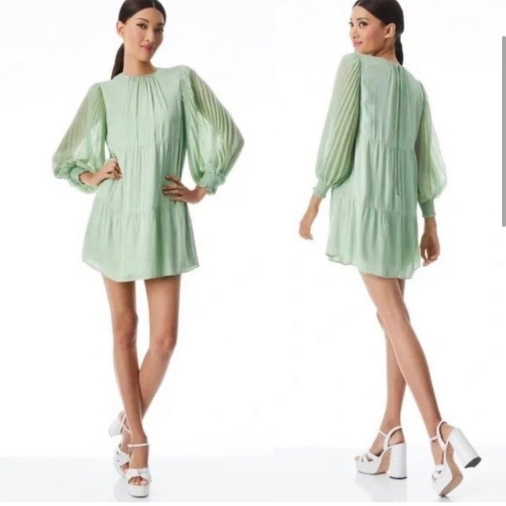 Alice and olivia light olive green formal cocktail dress